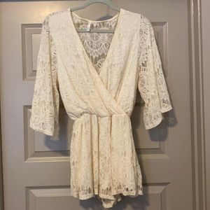 Cream Lace Long Sleeve Romper